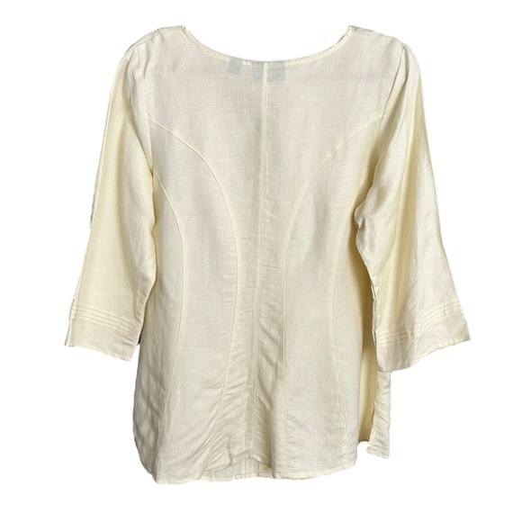 AVENUE Pale Yellow Pintuck Linen Blend Tunic Blouse Mother of Pearl Button Front - Picture 2 of 14